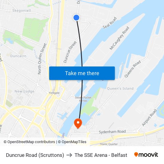Duncrue Road (Scruttons) to The SSE Arena - Belfast map