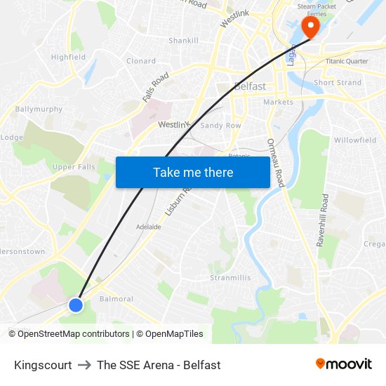 Kingscourt to The SSE Arena - Belfast map