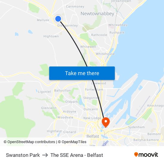 Swanston Park to The SSE Arena - Belfast map