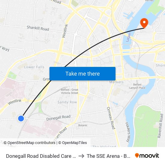 Donegall Road Disabled Care Centre to The SSE Arena - Belfast map