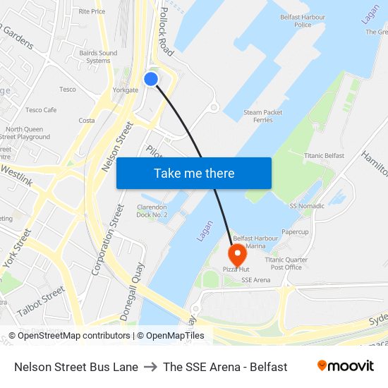 Nelson Street Bus Lane to The SSE Arena - Belfast map