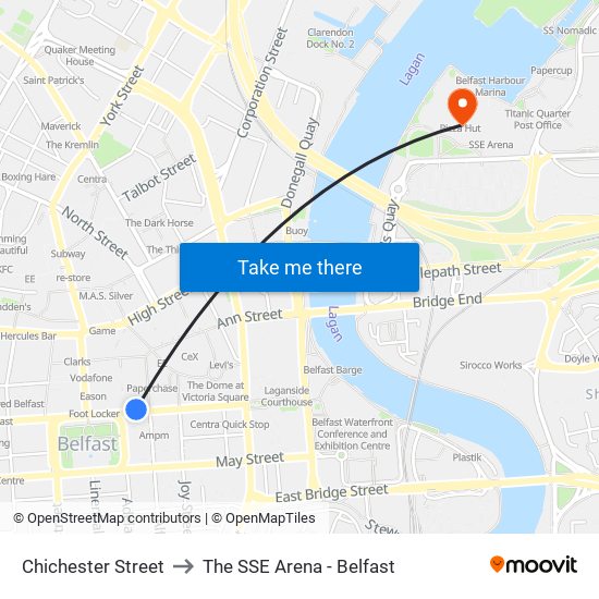 Chichester Street to The SSE Arena - Belfast map