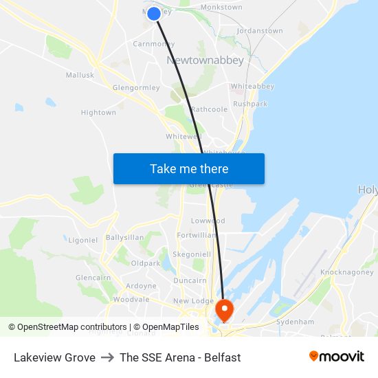 Lakeview Grove to The SSE Arena - Belfast map