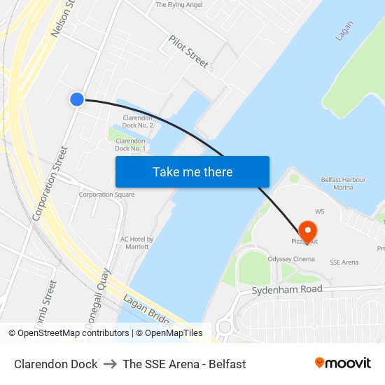 Clarendon Dock to The SSE Arena - Belfast map