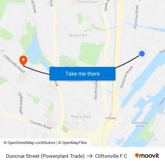 Duncrue Street (Powerplant Trade) to Cliftonville F C map