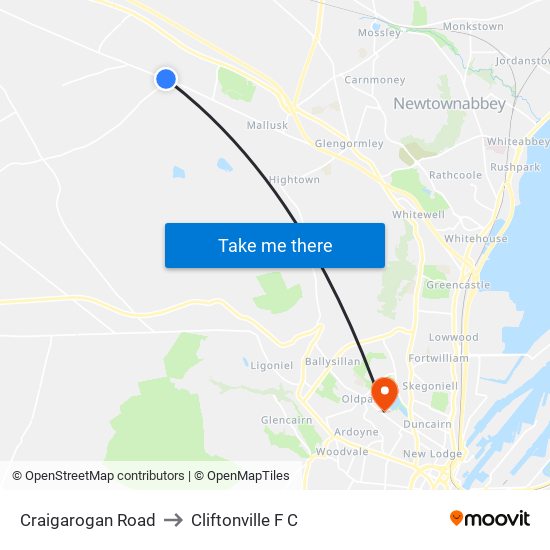 Craigarogan Road to Cliftonville F C map