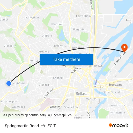 Springmartin Road to ECIT map