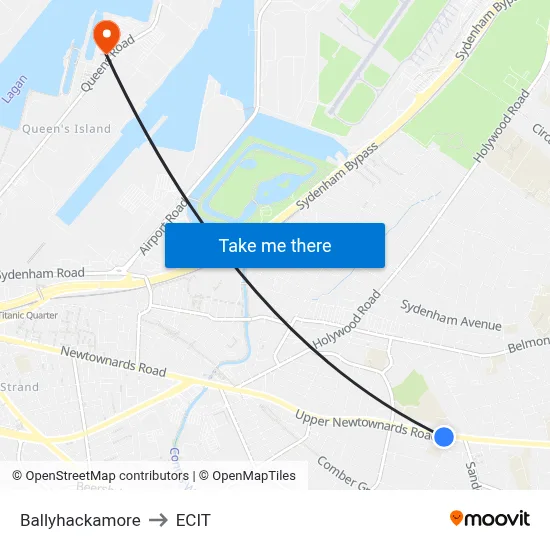 Ballyhackamore to ECIT map