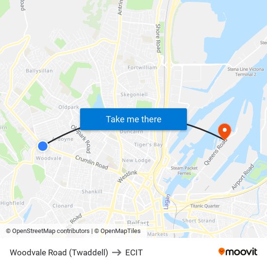 Woodvale Road (Twaddell) to ECIT map