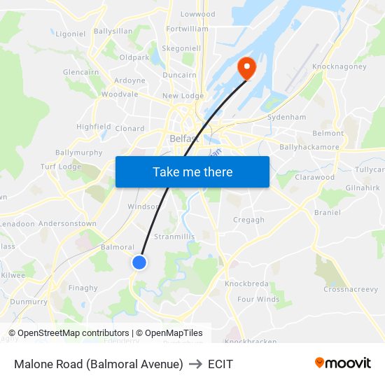 Malone Road (Balmoral Avenue) to ECIT map