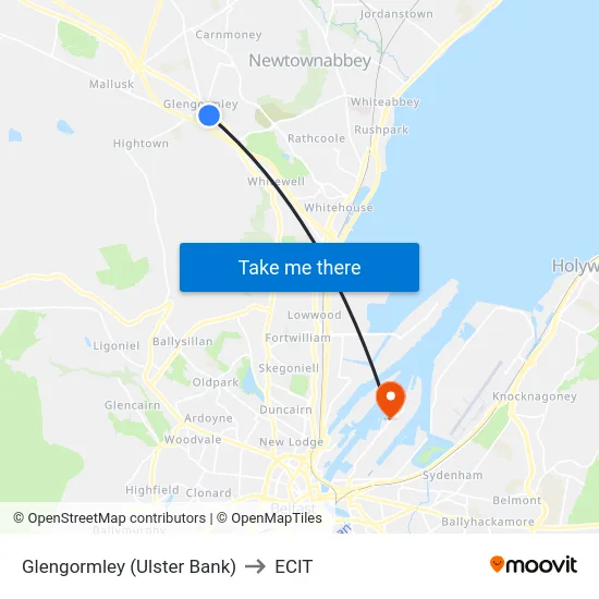 Glengormley (Ulster Bank) to ECIT map