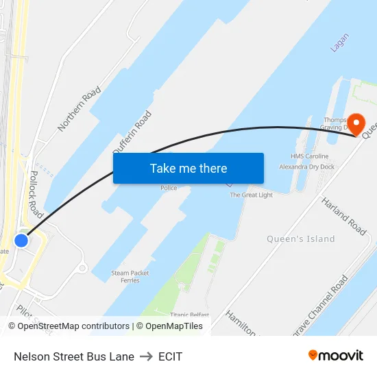 Nelson Street Bus Lane to ECIT map