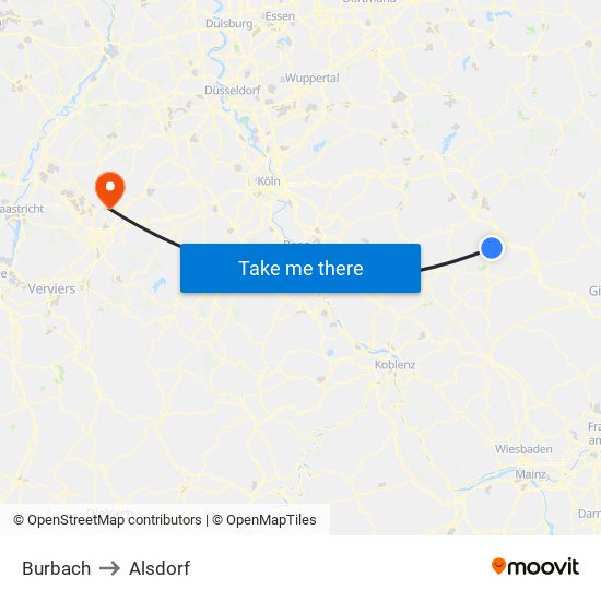 Burbach to Alsdorf map