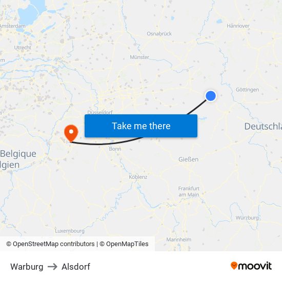 Warburg to Alsdorf map