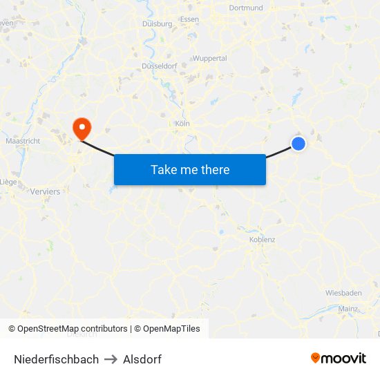 Niederfischbach to Alsdorf map