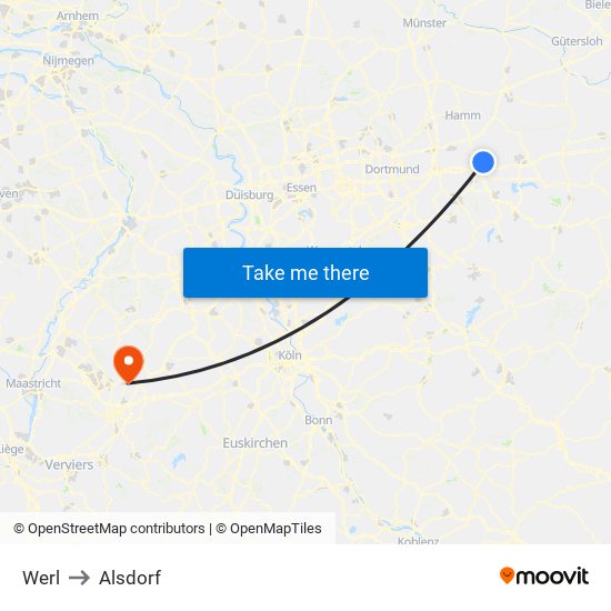 Werl to Alsdorf map