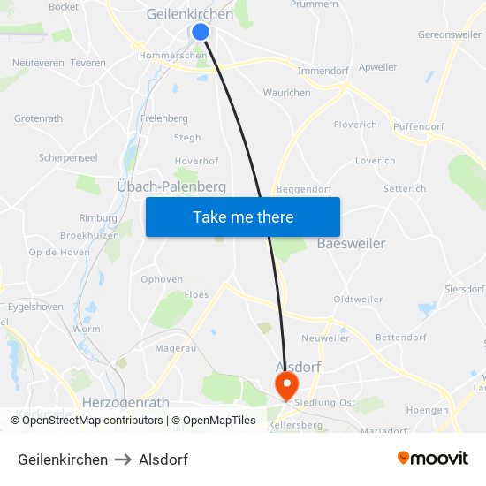 Geilenkirchen to Alsdorf map