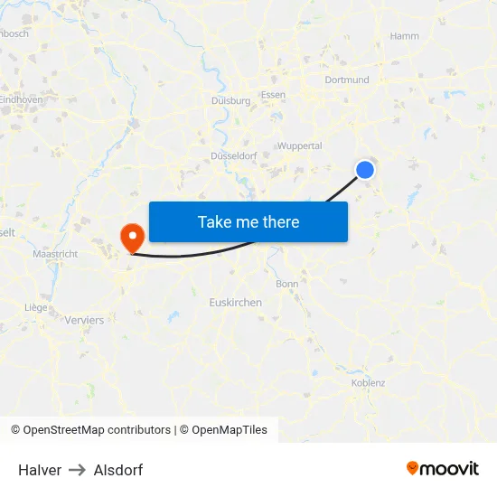 Halver to Alsdorf map