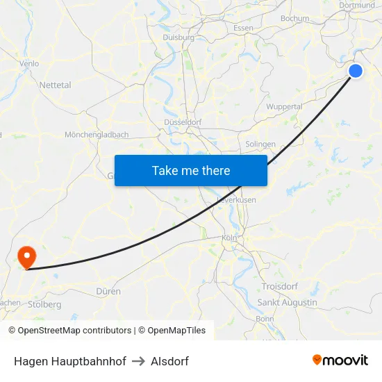 Hagen Hauptbahnhof to Alsdorf map