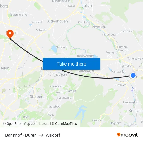 Bahnhof - Düren to Alsdorf map