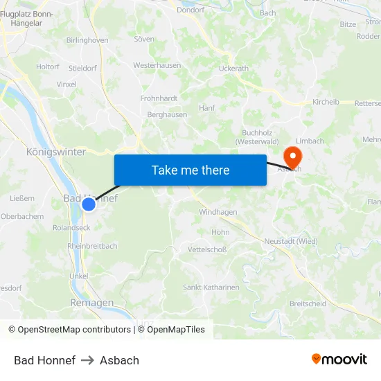 Bad Honnef to Asbach map