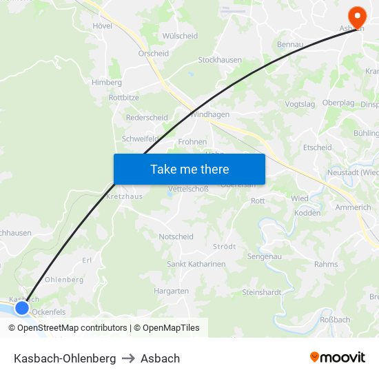 Kasbach-Ohlenberg to Asbach map