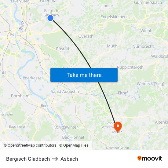 Bergisch Gladbach to Asbach map