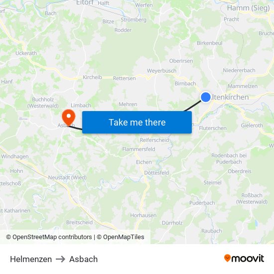 Helmenzen to Asbach map