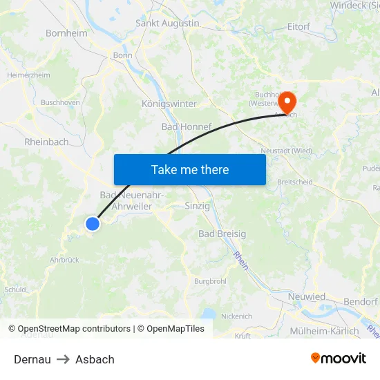 Dernau to Asbach map