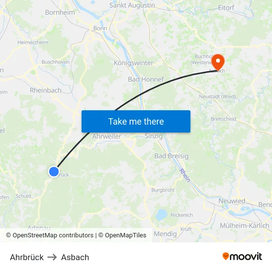 Ahrbrück to Asbach map