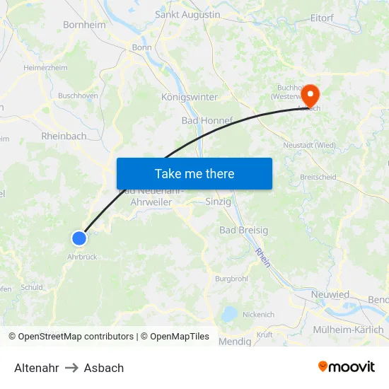 Altenahr to Asbach map