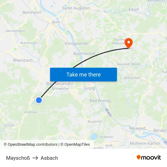 Mayschoß to Asbach map