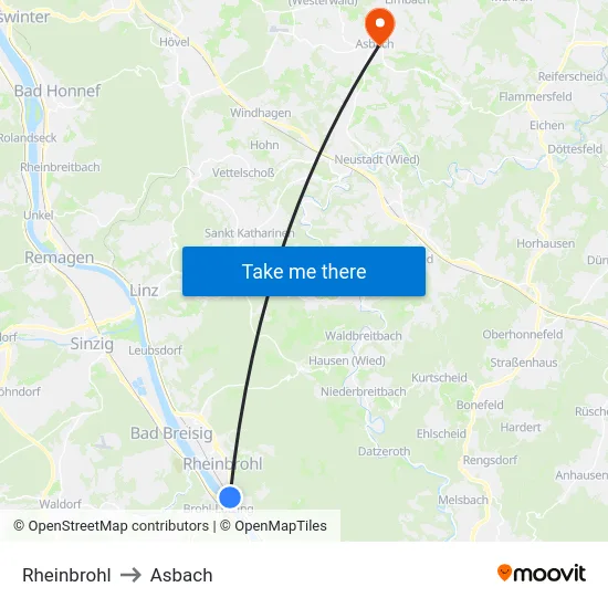 Rheinbrohl to Asbach map