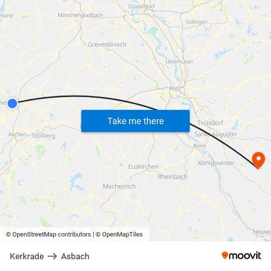 Kerkrade to Asbach map