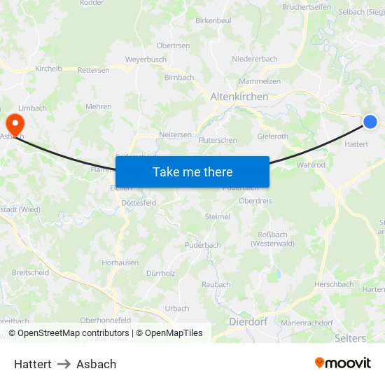 Hattert to Asbach map