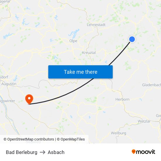 Bad Berleburg to Asbach map