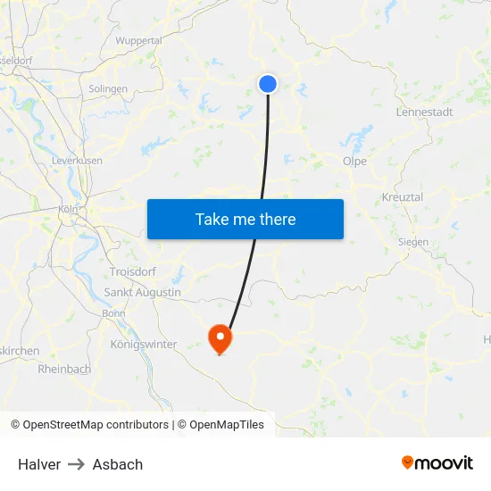 Halver to Asbach map