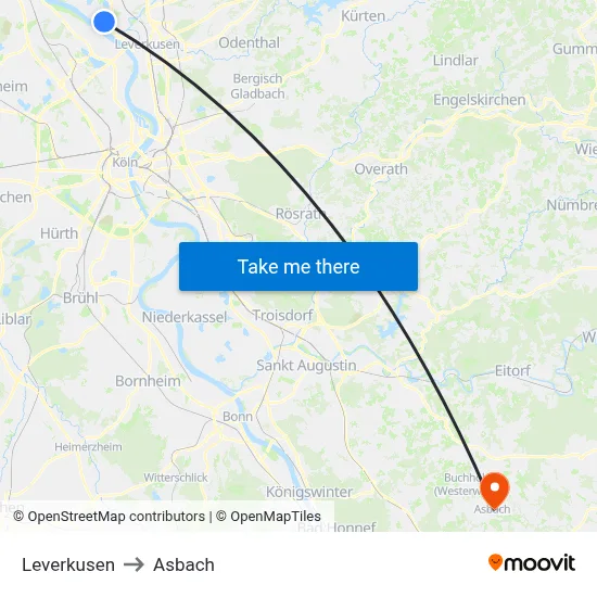 Leverkusen to Asbach map