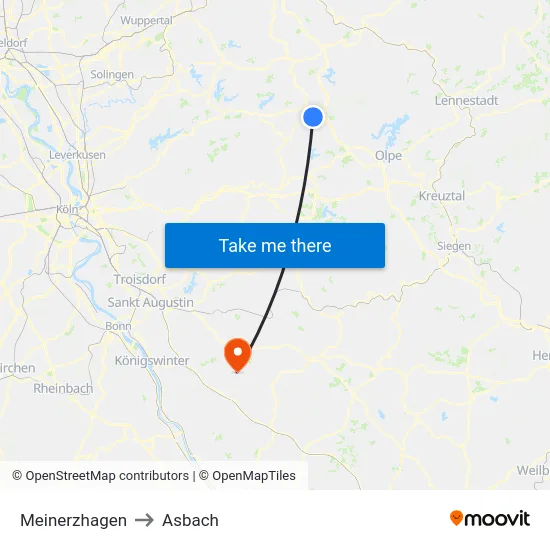 Meinerzhagen to Asbach map
