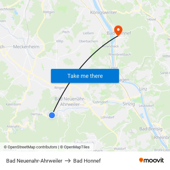 Bad Neuenahr-Ahrweiler to Bad Honnef map