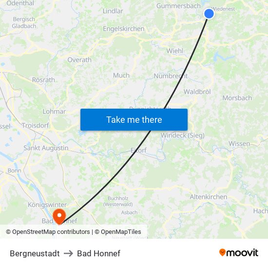 Bergneustadt to Bad Honnef map