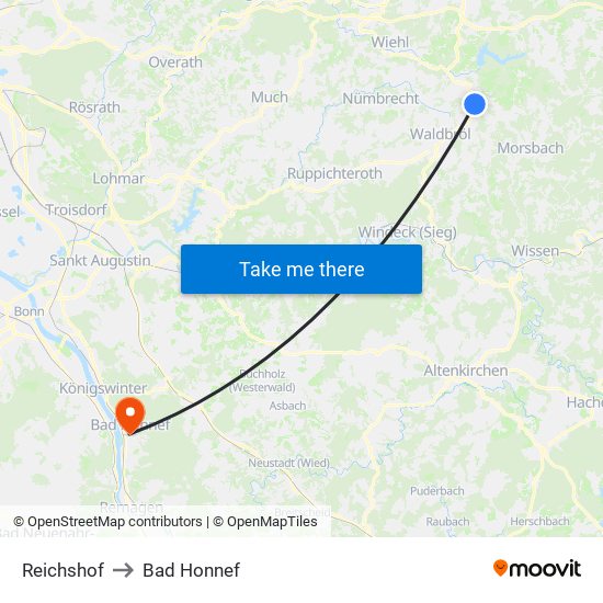 Reichshof to Bad Honnef map