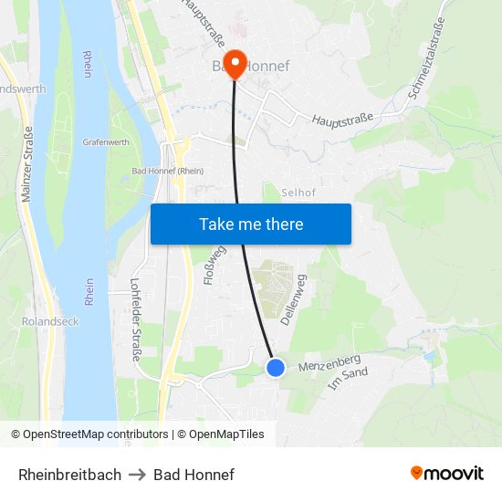 Rheinbreitbach to Bad Honnef map