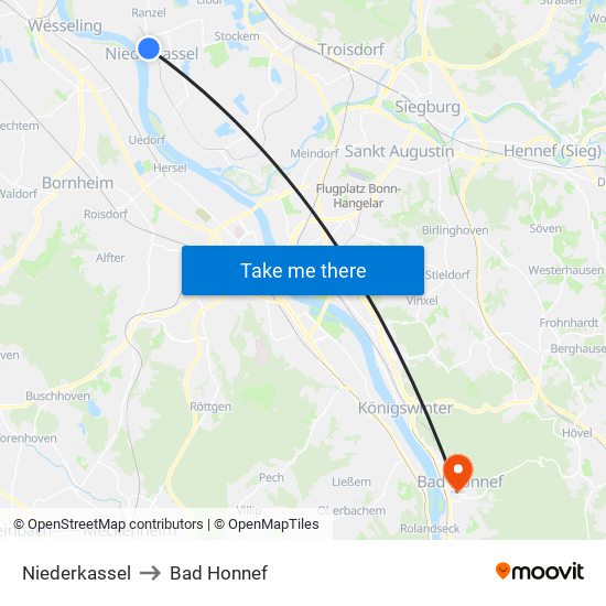 Niederkassel to Bad Honnef map