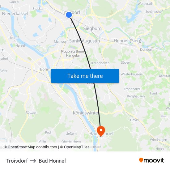 Troisdorf to Bad Honnef map