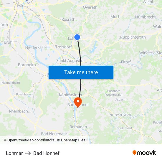 Lohmar to Bad Honnef map
