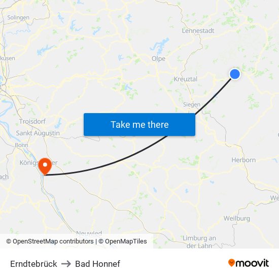 Erndtebrück to Bad Honnef map