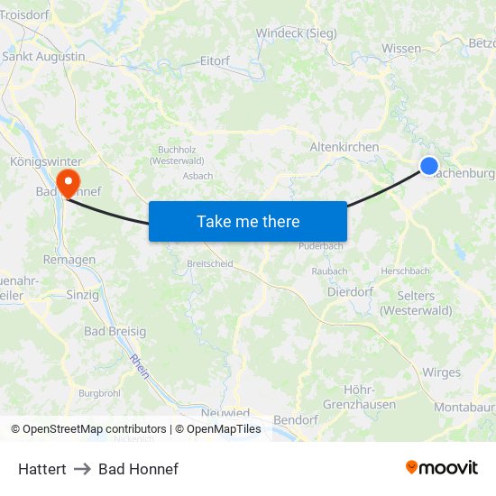 Hattert to Bad Honnef map