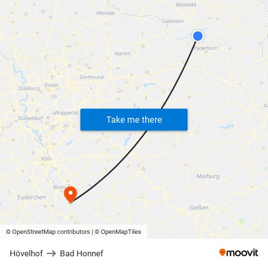 Hövelhof to Bad Honnef map