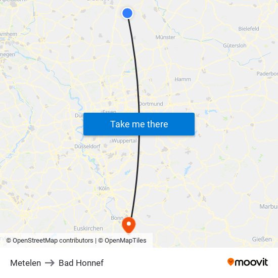 Metelen to Bad Honnef map